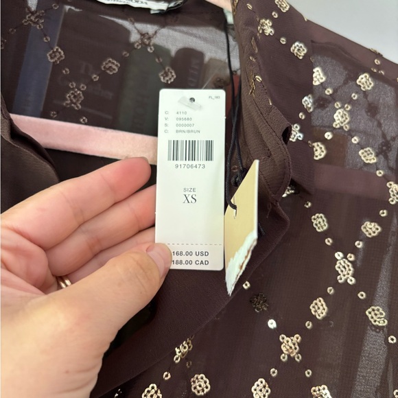 SCOTCH & SODA Gold Chocolate Brown Sequin Buttondown Shirt Sheer Anthro SZ XS - Picture 4 of 7